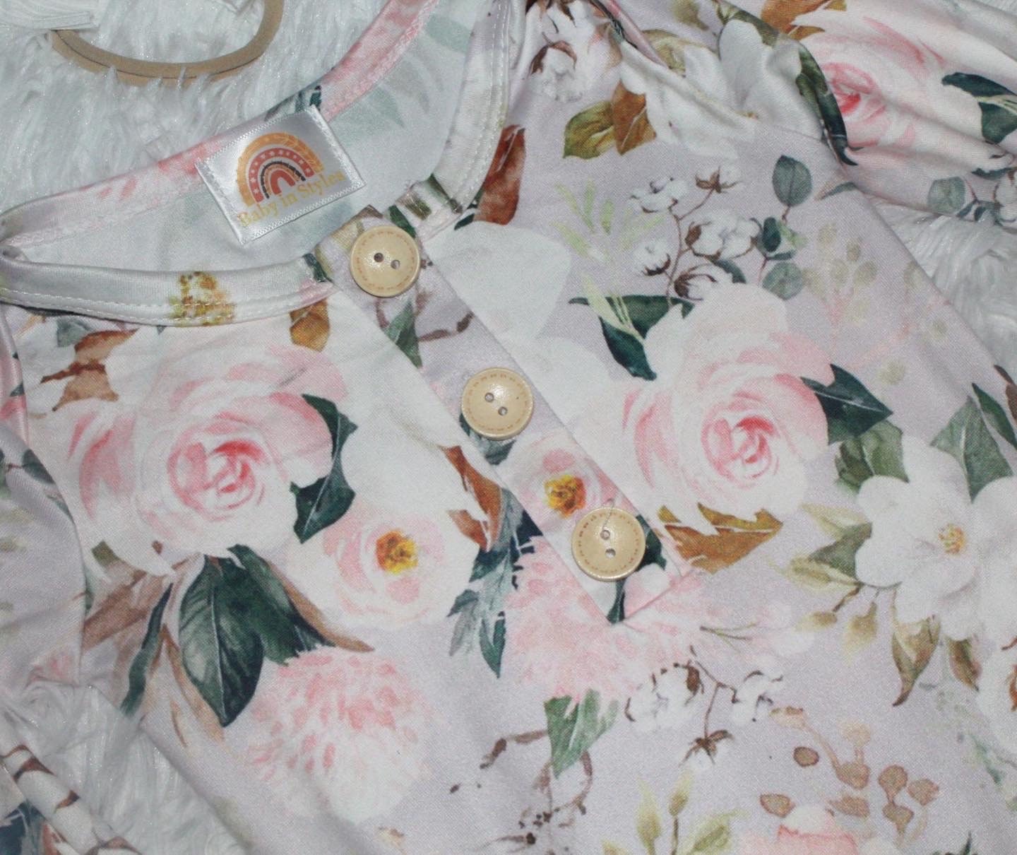 Pink Garden Baby Gown and bow set Baby in Styles
