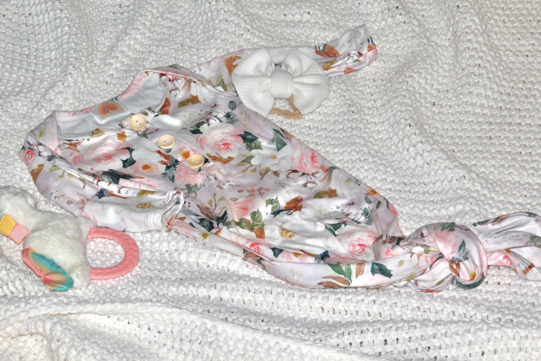 Pink Garden Baby Gown and bow set Baby in Styles