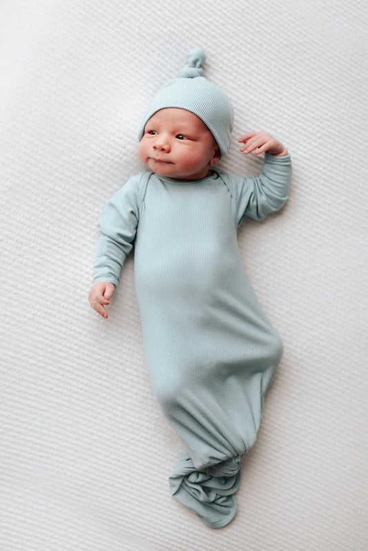 Baby blue Ribbed Knotted Gown and hat Baby in Styles