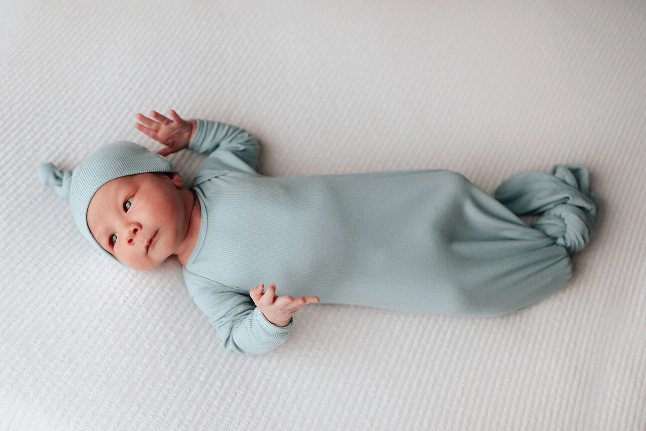 Baby blue Ribbed Knotted Gown and hat Baby in Styles