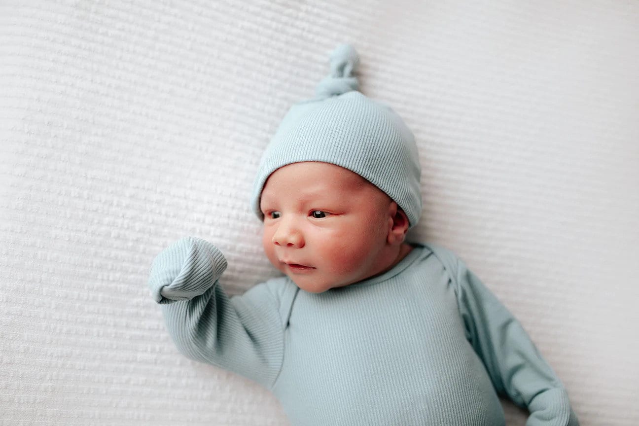 Baby blue Ribbed Knotted Gown and hat Baby in Styles