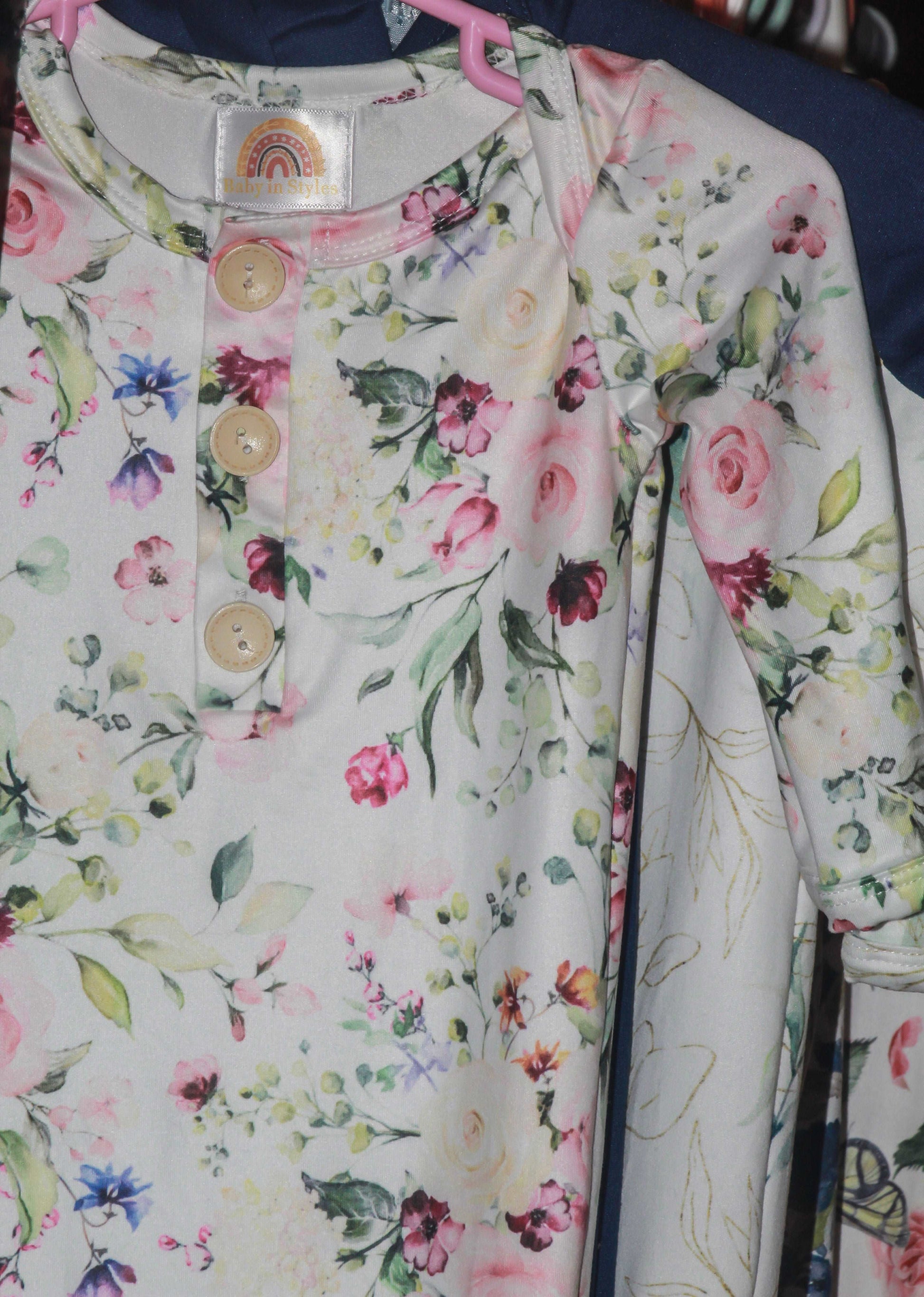 Ultra Soft Floral gardens knotted gown and bow set 0-3months Baby in Styles