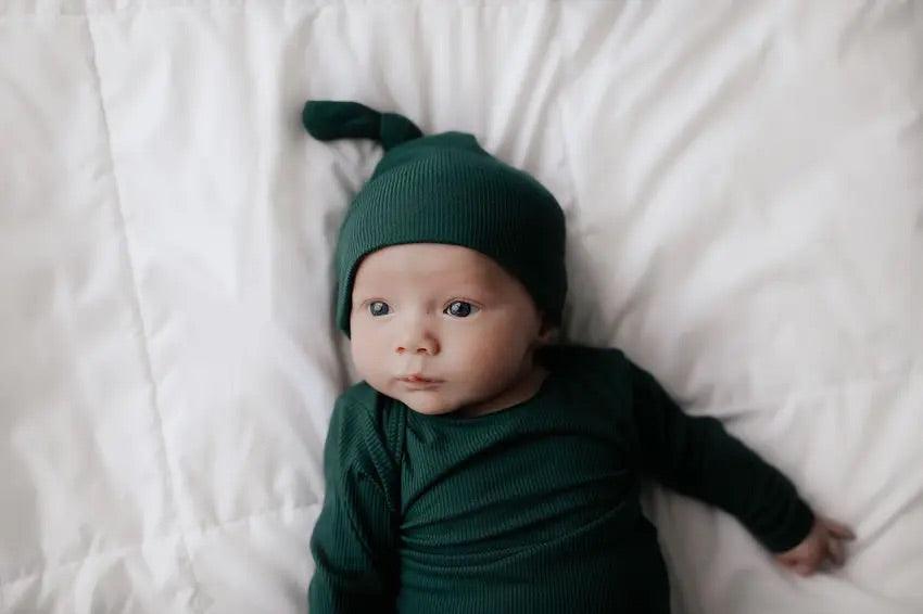 Forest Green Ribbed Knotted Gown Three Little Tots