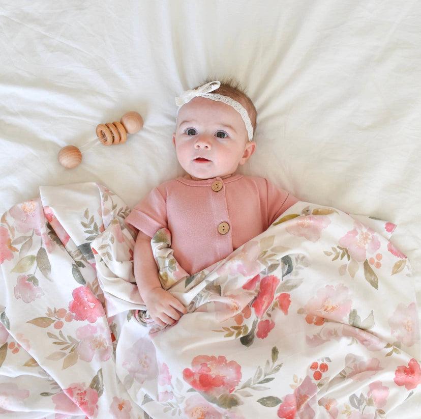 Extra Soft Stretchy Knit Swaddle Blanket: Painted Petals Village Baby