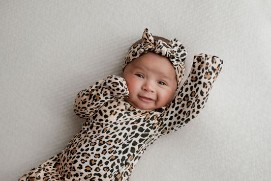 Leopard knotted gown and hairband set Baby in Styles