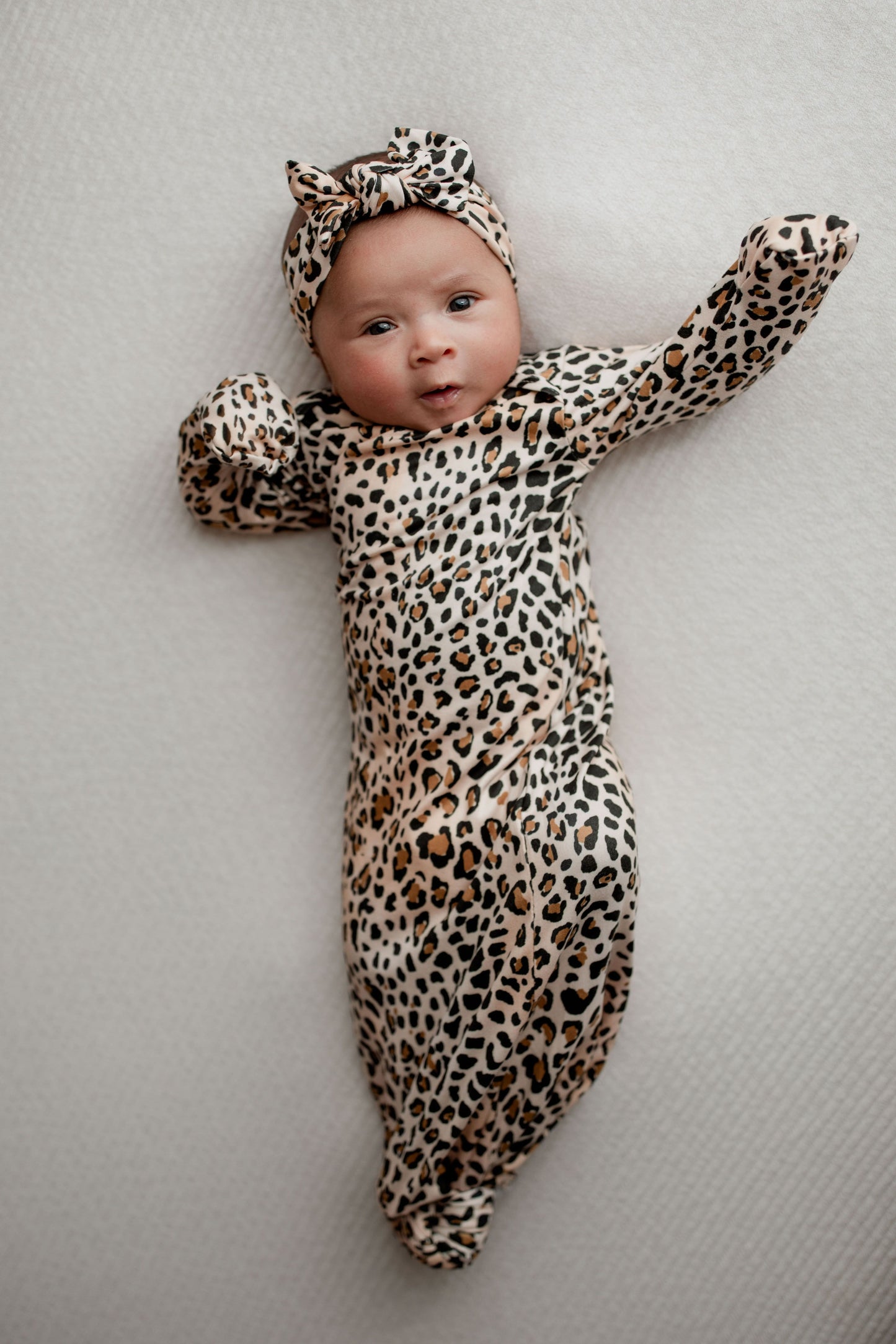 Leopard knotted gown and hairband set Baby in Styles