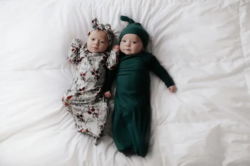 Forest Green Ribbed Knotted Gown Three Little Tots