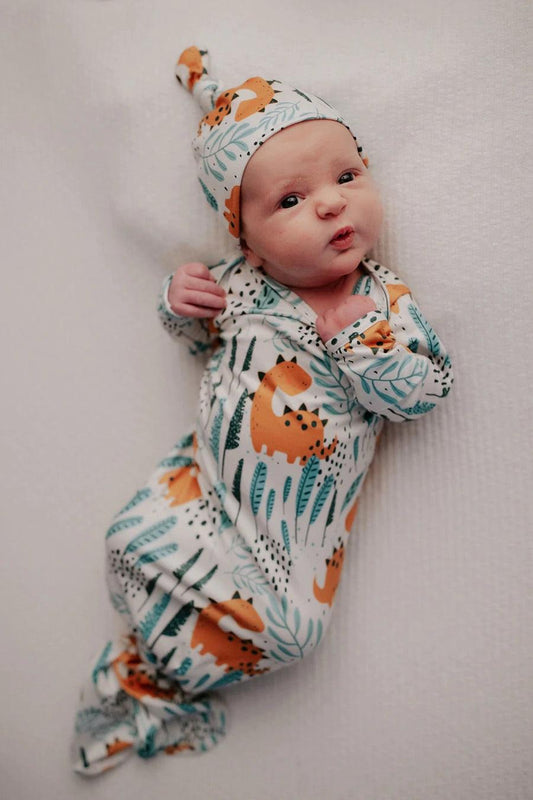 Dinosaur Knotted gown and hat Baby in Styles