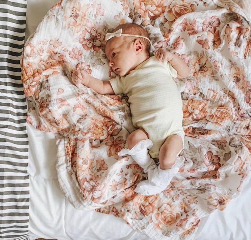 Muslin Swaddle Baby Blanket – Sunset Floral Mini Wander, LLC