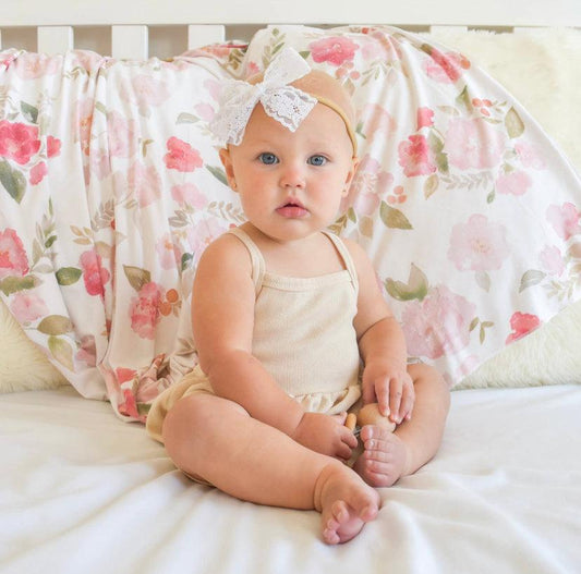 Extra Soft Stretchy Knit Swaddle Blanket: Painted Petals Village Baby