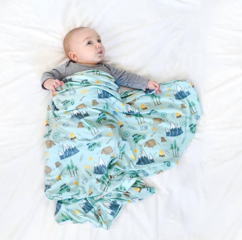 Extra Soft Stretchy Knit Swaddle Blanket: Outdoor Adventure Village Baby