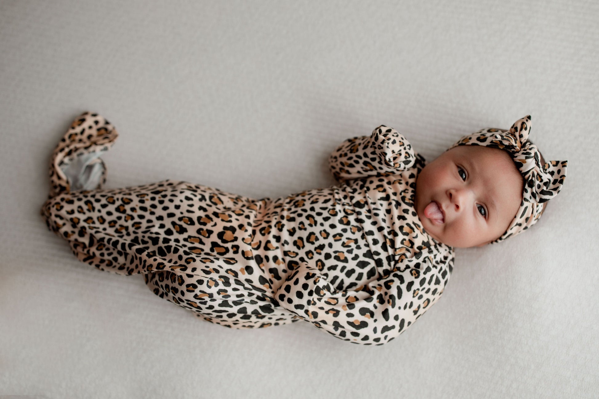 Leopard knotted gown and hairband set Baby in Styles