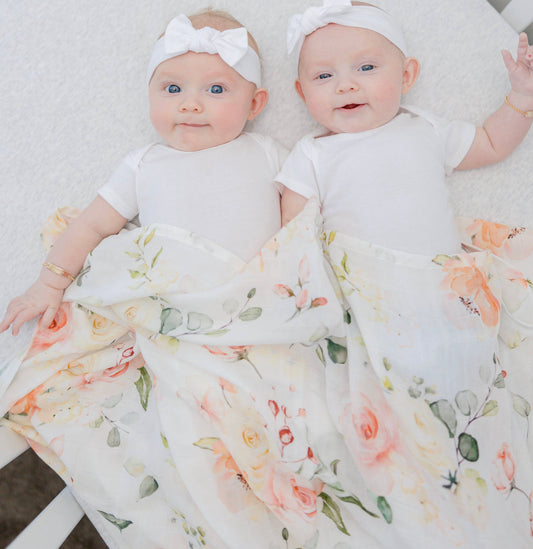 Bamboo Muslin Swaddle Blankets - Peach Floral Honey Lemonade