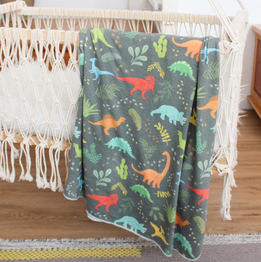 Extra Soft Stretchy Knit Swaddle Blanket: Jurassic Tracks Village Baby