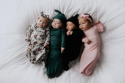 Forest Green Ribbed Knotted Gown Three Little Tots