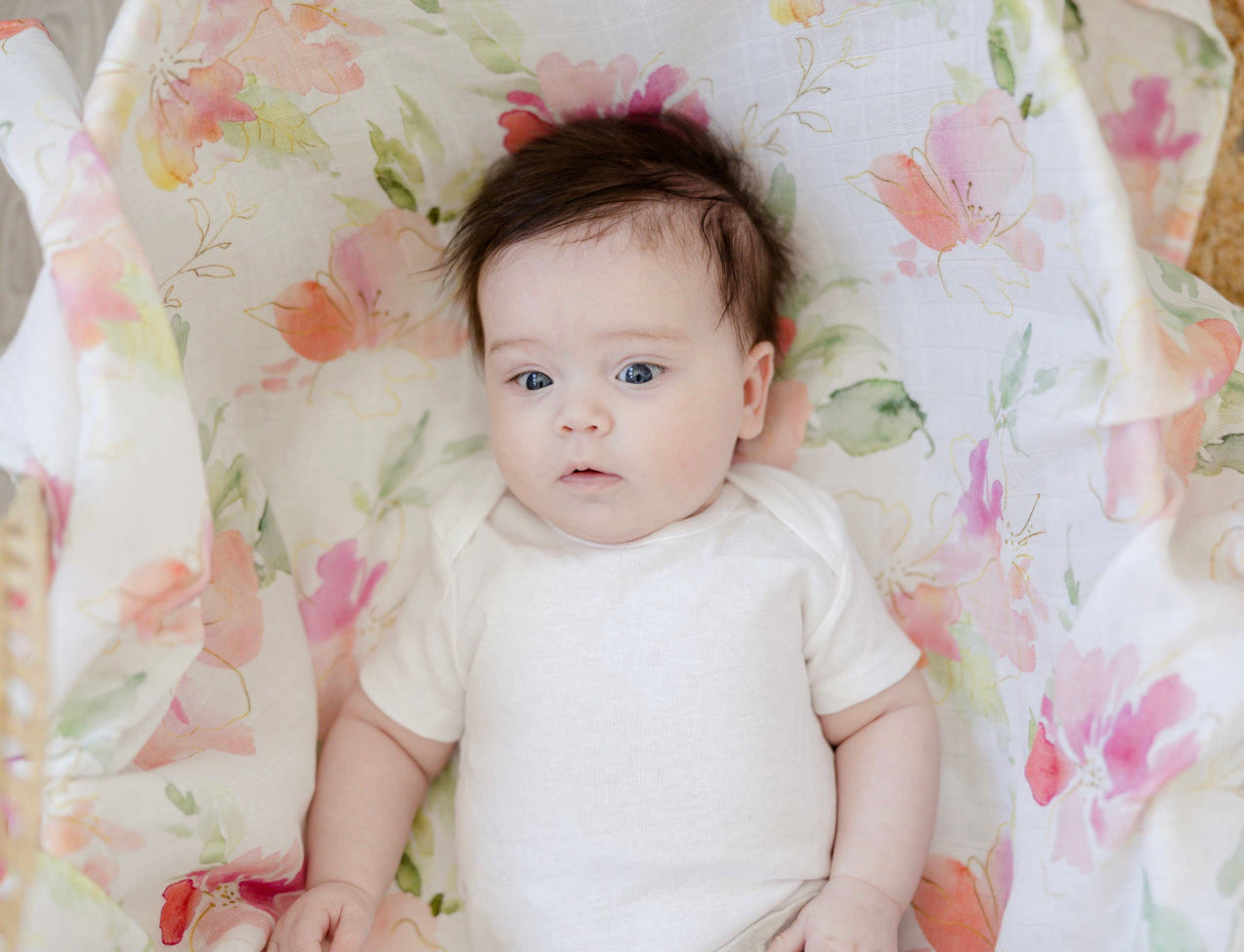 Bamboo Muslin Swaddle Blankets - Pink & Gold Floral Honey Lemonade