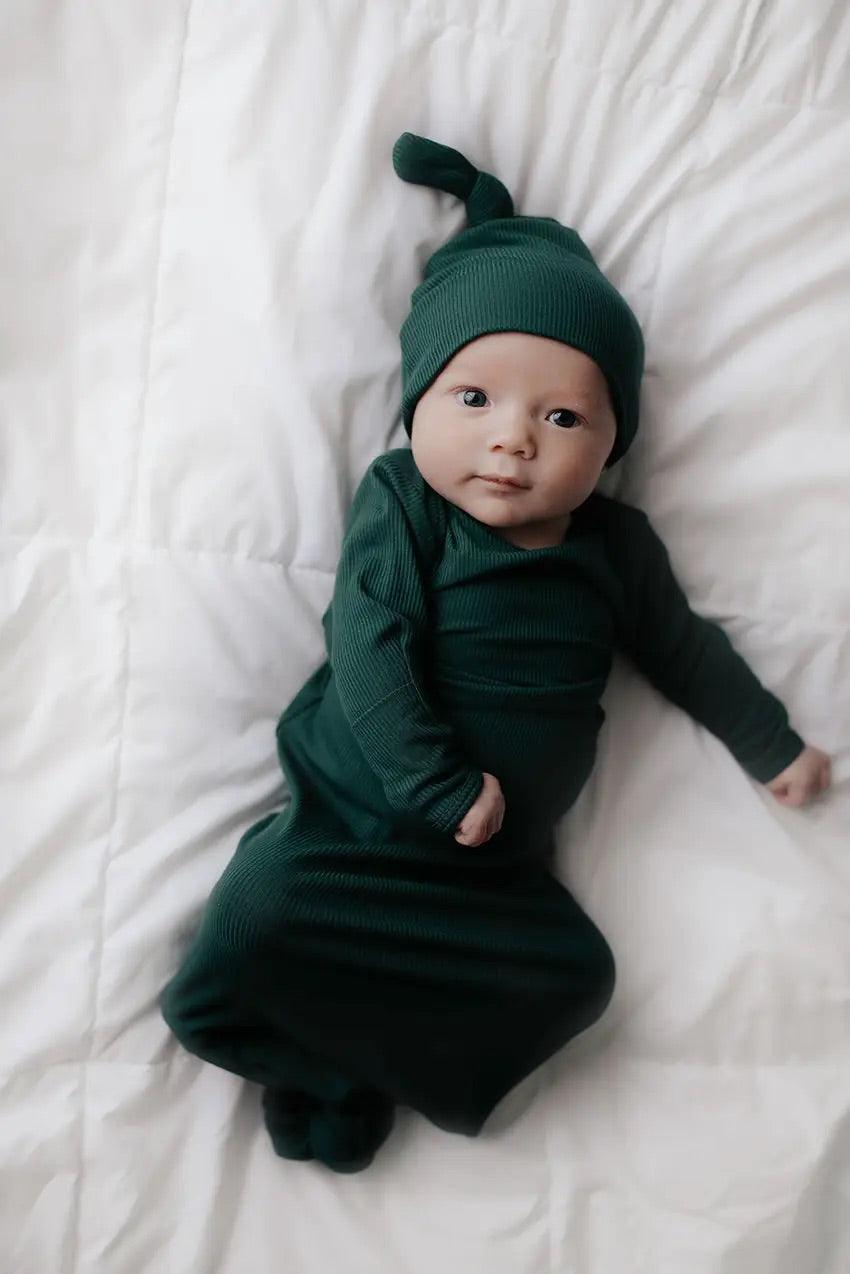 Forest Green Ribbed Knotted Gown Three Little Tots
