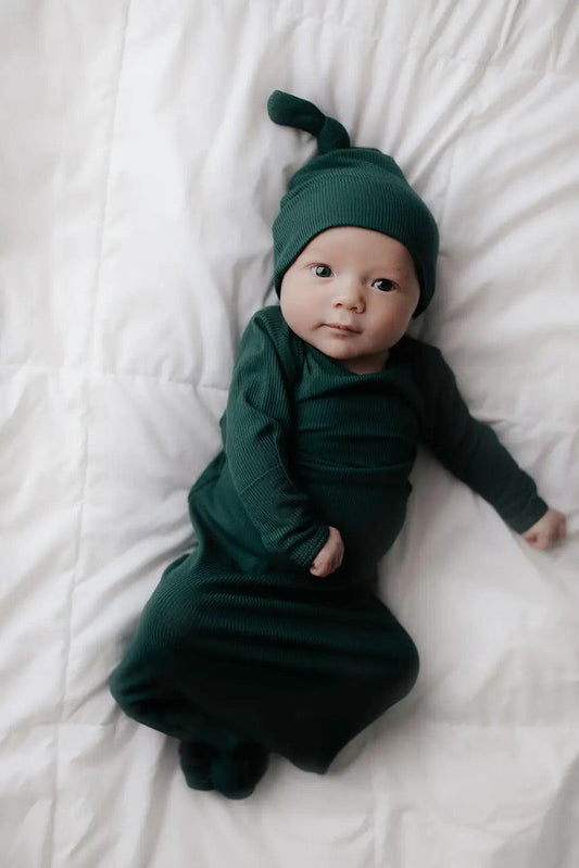 Forest Green Ribbed Knotted Gown Three Little Tots