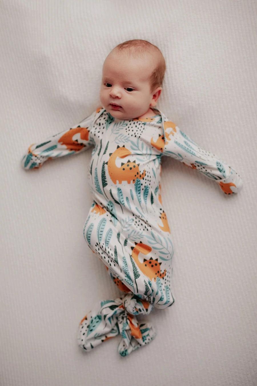 Dinosaur Knotted gown and hat Baby in Styles
