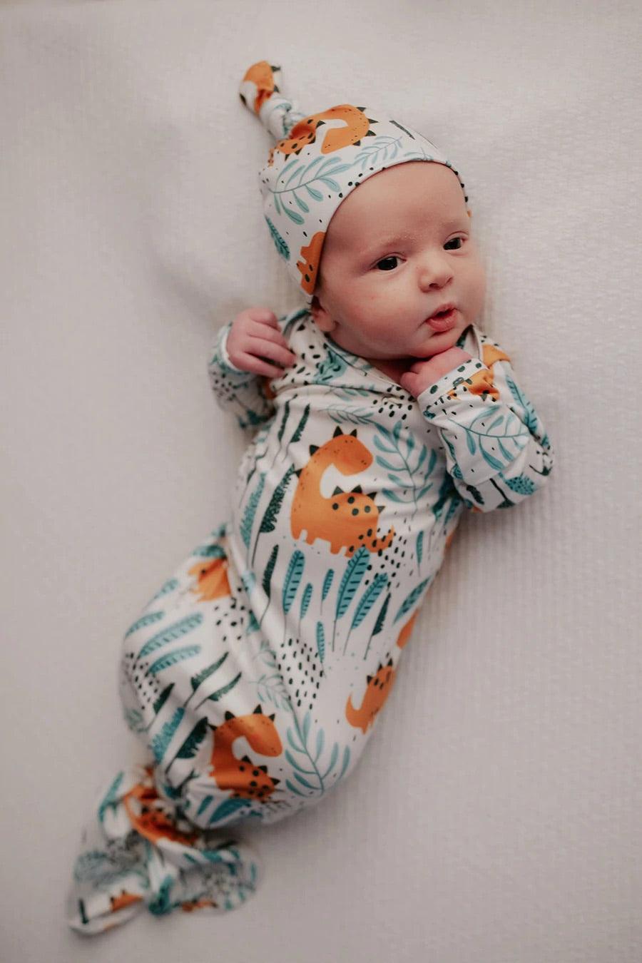 Dinosaur Knotted gown and hat Baby in Styles