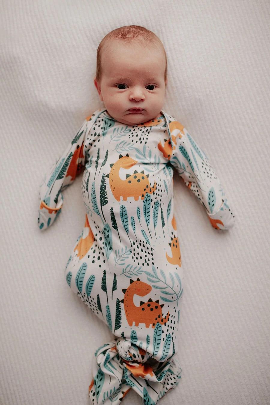 Dinosaur Knotted gown and hat Baby in Styles